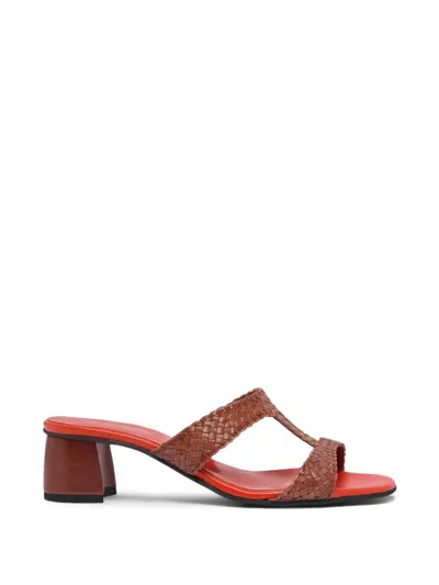 Carel Paris Pyramide T Woven Leather Mules In Brown