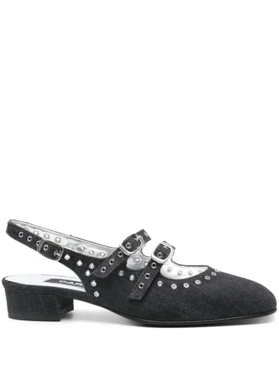 Carel Paris Shiny Leather Slingback With Studs In Blue
