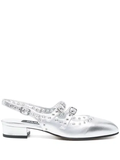 Carel Paris Queen Leather Ballet Flats In Silver