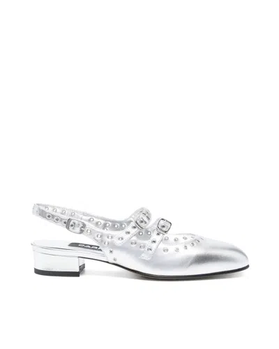 Carel Paris Queen Silver Slingbacks With Embellishments In White