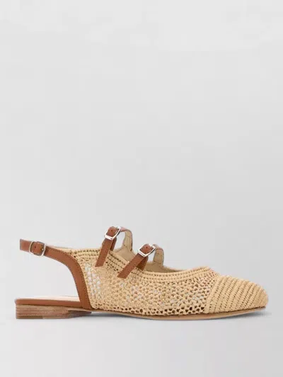 Carel Paris Raffia Slingback Flats Woven Design In Neutral