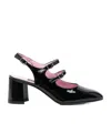 Carel Paris Buckle Block Heel Patent Round Toe In Black