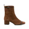 Carel Paris Brown Suede Ankle Boots With Decorative Buckled Straps In Red