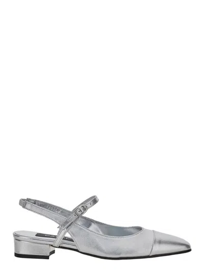 Carel Paris Silver Leather Slingback Ballet Shoes In Grey