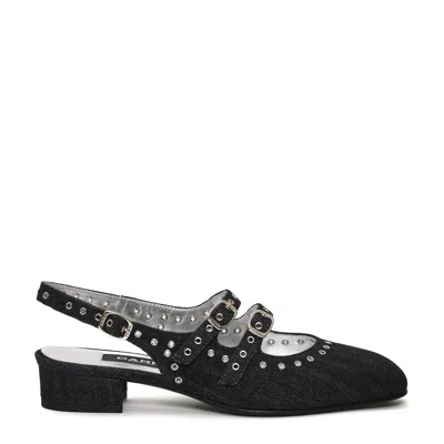 Carel Paris Slingback Shoes In Dark Denim With Decorative Studs In Black