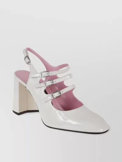 Carel Paris Square Heel Patent Leather Pumps In White