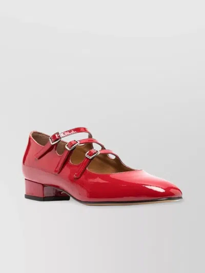 Carel Paris Square Toe Triple Strap Patent Pumps In Red