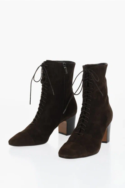 Carel Paris Suede Colette Lace-up Booties 10cm In Brown
