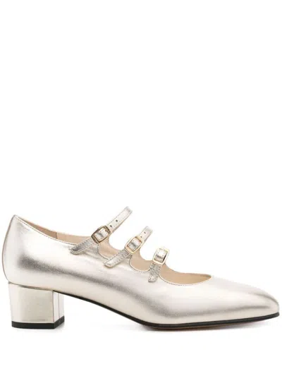 Carel Paris Platinum Laminated Leather Mary Jane Pumps Shoes In Grey