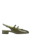 Carel Paris Woman Ballet Flats Military Green Size 8 Leather In Green