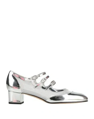 Carel Paris Woman Pumps Silver Size 7 Leather, Textile Fibers