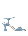 Carel Paris Woman Sandals Sky Blue Size 8 Leather In Blue