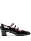 Carel Paris Triple Buckle Almond Toe Block Heel Pumps In Black