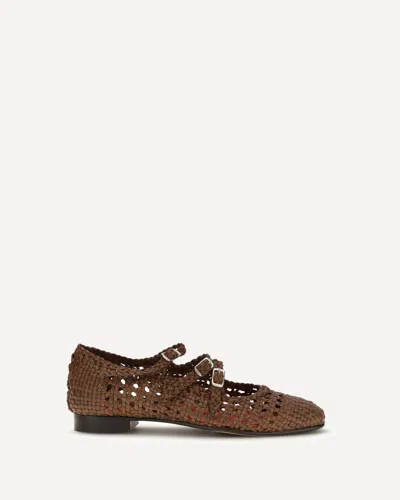 Carel Paris Woven Leathe Mary Jane Ballerinas In Brown