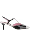 Carel Cecile Black Slingback Pumps With Contrasting Toe And Sculpted Heel In Leather Woman In White