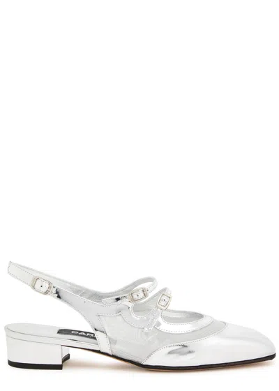 Carel Peche Night Leather Slingback Mary Jane Flats In Silver