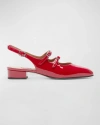 Carel Glossy Leather Slingback Sandals With Low Heel In Red