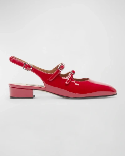 Carel Peche Patent Mary Jane Ballerina Flats In Red