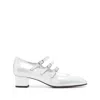 Carel Triple Strap Square Toe Block Heel Pump In Silver