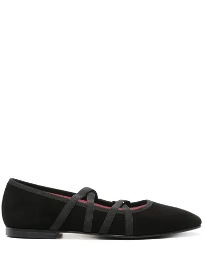 Carel Womens Black Tutu Cross-strap Suede Flat Ballerina Pumps