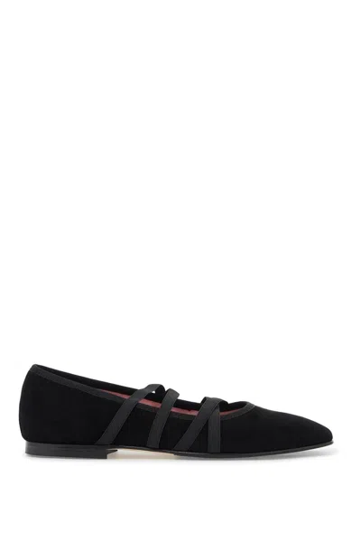 Carel Womens Black Tutu Cross-strap Suede Flat Ballerina Pumps