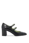 Carel Double Straps Leather Heel Pumps In Nero
