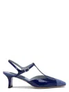Carel Glossy Pointed Slingback T-bar Sandals In Blue