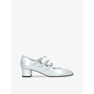 CAREL WOMENS WHITE/OTH KINA THREE-STRAP LEATHER HEELED MARY JANE COURTS