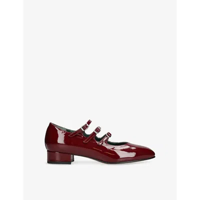 Carel Womens Ariana Triple-strap Patent-leather Mary Jane Ballet Flats Wi In Wine