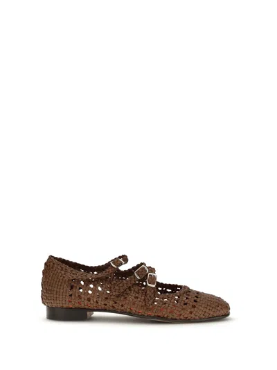 Carel Woven Leathe Mary Jane Ballerinas In Brown