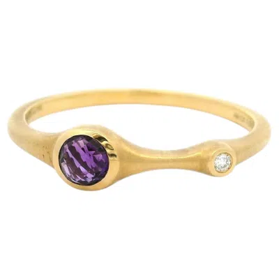 Pre-owned Carelle 18k Gold 0.26ctw Bezel Diamond & Amethyst Matte Finish Band Ring In Purple