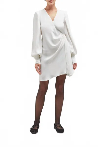 Careste Amal Silk Mini Wrap Dress In Brilliant White In Yellow