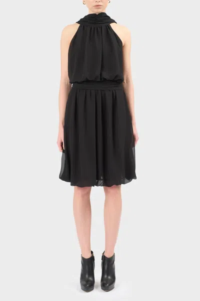Careste Avalon Silk Pleated Bubble Skirt Dress In Black