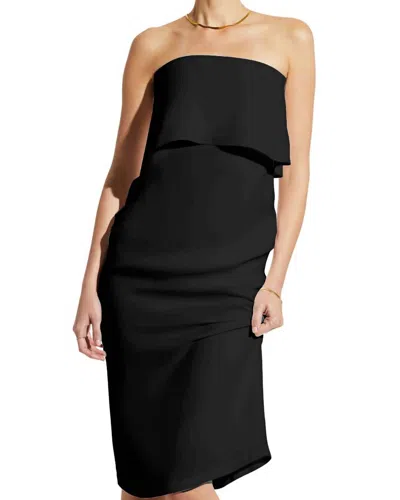 Careste Clo Silk Strapless Fitted Cape Dress In Black