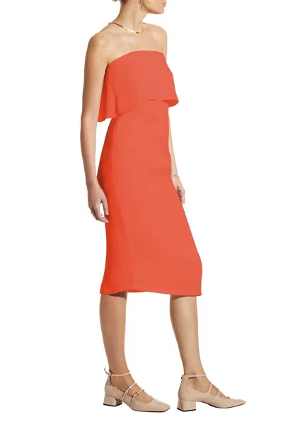 Careste Clo Silk Strapless Fitted Cape Dress In Flame In Orange