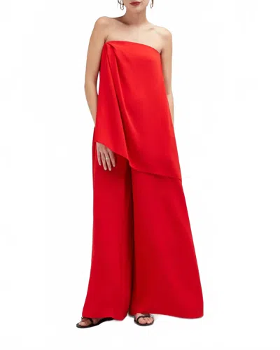Careste Eden Draped Silk Jumpsuit In Goji Berry In Red