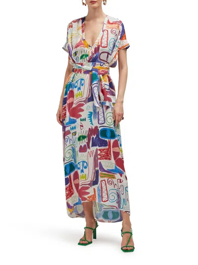 Careste Joanna Silk Satin Maxi Dress In Abstract Courage In Multi