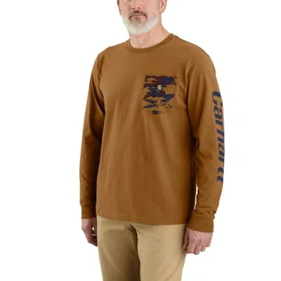 Carhartt 106497-brn T-shirt Men'sbrown Long Sleeve Crew Neck Pullover Ups391 In Brown