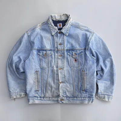 Pre-owned Carhartt 90's  Sunfaded Distressed Detroit Jacket In Blue