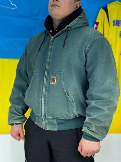 Pre-owned Carhartt Active Jacket Faded Distressed Work Bomber 90's In Blue