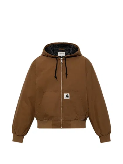 Carhartt Active Logo-patch Drawstring Jacket In Brown