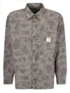 Carhartt Allover Camouflage Print Long Sleeve Shirt With Button-up Front In Gray