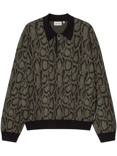 Carhartt All-over Snake Print Long-sleeve Polo In Gray