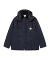 Carhartt Navy Blue Corduroy Collar Logo Jacket In Black