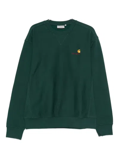 Carhartt American Scrip Embroidered-logo Sweatshirt In Green