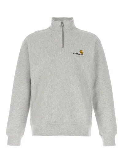 Carhartt American Scrip Half-zip Embroidered-logo Sweatshirt In Grey