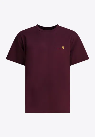 Carhartt American Script Crewneck T-shirt In Burgundy