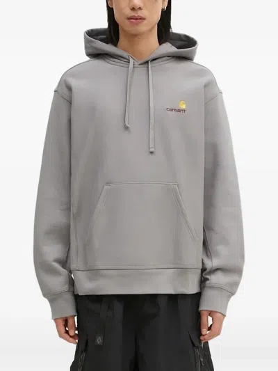 Carhartt American Script Embroidered-logo Hoodie In Gray