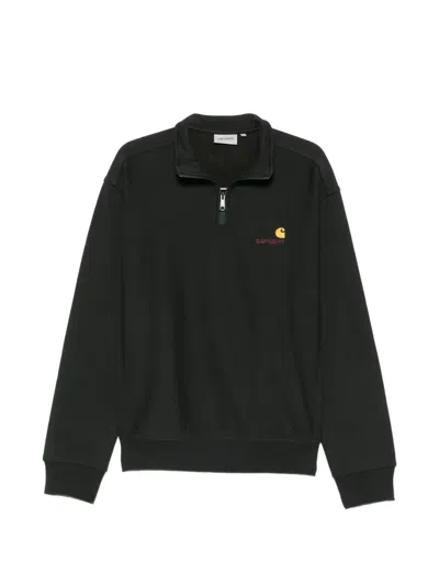 Carhartt Wip Raven Half Zip American Script Sweatshirt In Black
