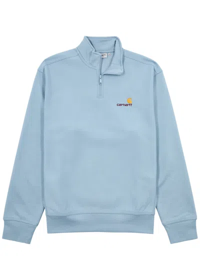 Carhartt American Script Logo-embroidered Cotton Half-zip Sweatshirt In Blue